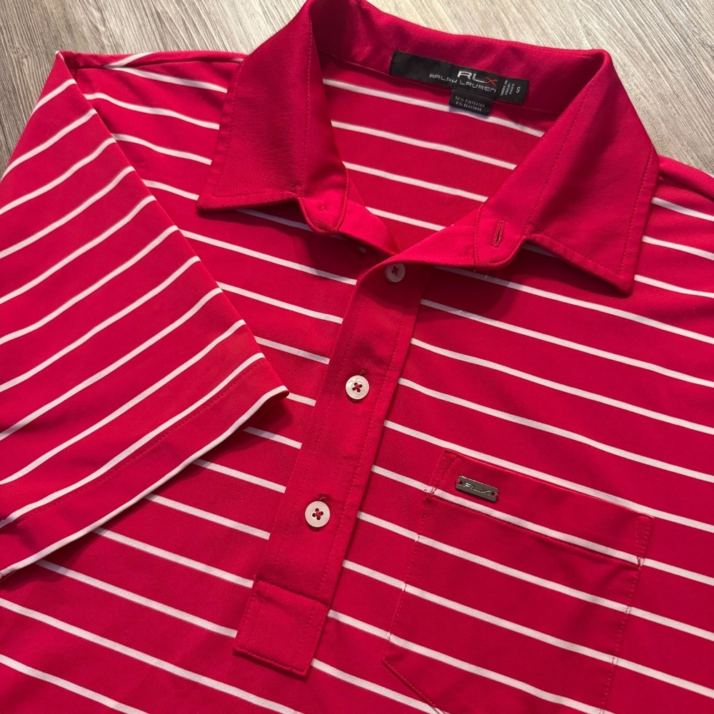 RLX Ralph Lauren Mens Small Striped Polo Shirt Pink‎